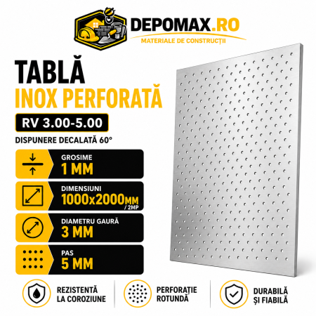 Tabla inox perforata AISI 304 RV 3.00-5.00, 1 x 1000 x 2000 mm, 2 mp